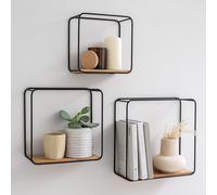 Mensole da Muro Design -Jona- | Scaffale Metallo a 3 Parti con Impiallacciatura
