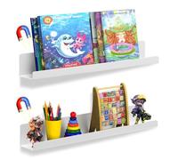 Mensole da Muro Magnetiche Bianche Set di 2, Mensola Galleggiante Bianca per Cameretta Bambini, Mensole da Parete Design Senza Foratura per Libri, Giocattoli, Cucina, Bagno, Ufficio shelf (43cm)