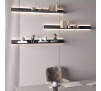 Mensole da parete galleggianti a LED in lega di alluminio luminoso portabottiglie con metallo laminato, libreria da parete per la decorazione domestica (nero, 150 x 15 cm)