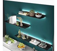 Mensole da parete sospese con LED, mensola da parete fissata al muro con lato in lamiera d'acciaio, espositori in metallo per bar commerciale di home office,Nero,100x20x6CM