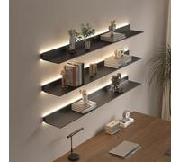Mensole Da Parete Sospese Con Luce A Led, Mensole Illuminate Montate In Metallo Per Bancone Bar E Bagno, Mensole Portaoggetti Che Emettono Luce Per L'arredamento Della Casa(Size:150x23cm,Color:Nero)