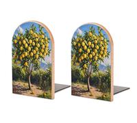 Mensole fermalibri in legno Lemon Tree Orchard 2 pezzi, robusti portalibri, organizer da scrivania per biblioteche di casa e ufficio