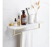 Mensole galleggianti da bagno in ottone nordico con portasciugamani e ripiani in marmo bianco, mensola da doccia a parete per shampoo e cosmetici, elegante 50 cm