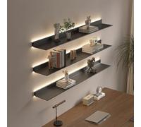 Mensole galleggianti da parete, in metallo, a emissione di luce, con luce LED illuminata integrata, per bar, piano di lavoro, bagno, 1 pezzo, nero, 100 x 23 cm
