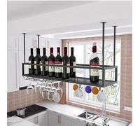 Mensole galleggianti per unità bar, con gancio per bicchieri, portabottiglie capovolto, portabottiglie rotondo industriale sospeso per cucina sala da pranzo bar, nero (dimensioni: 100 * 30 *