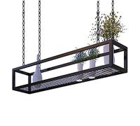 Mensole montate a soffitto, mensola galleggiante in oro rustico, organizer da cucina, portabottiglie per vino, scaffalature per esposizione di piante con foto (colore: nero, dimensioni: 120x