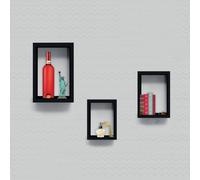 Mensole muro parete Moderne Set 3pz RETTANGOLARI legno NERO 25x40 20x35 15x30