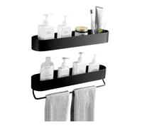Mensole per doccia, Mensola portaoggetti for doccia con barra portasciugamani in alluminio adesivo, confezione da 2, nero, diverse misure(48cm)