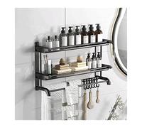 Mensole per Doccia Scaffale portaoggetti Tavolo for lavaggio WC Scaffale semplice doppio in metallo Scaffale da cucina Scaffale portaoggetti in metallo con gancio e porta asciugamani Mensole Doccia(50