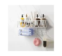Mensole Portaoggetti da parete in metallo for WC - 2 ripiani con ganci e porta fazzoletti Accessori per il bagno(White)