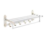 Mensole portaoggetti per il bagno, Portasciugamani con barra portasciugamani e 7 ganci, mensola portasciugamani pieghevole da 19,6" con squisita decorazione intagliata, supporto da parete for riporre