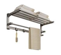 Mensole Portasciugamani da bagno, portasciugamani in acciaio inossidabile con portasciugamani e ganci, portasciugamani pieghevole montato a parete, nero/grigio Accessori per il bagno(Gun Gray,40cm)