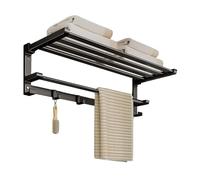 Mensole Portasciugamani da bagno, portasciugamani in acciaio inossidabile con portasciugamani e ganci, portasciugamani pieghevole montato a parete, nero/grigio Accessori per il bagno(Black,50cm)
