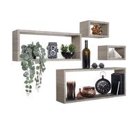 MODULARREDO | MERLINO Set 4 Mensole da Muro, Pensile Bagno, Mensola Parete, Scaffale Parete, 75x30 p15.5 cm, 60x25 p15.5 cm e 2 da 25x15 p15.5 cm, Rovere Moka - Made in Italy
