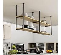 Mensole sospese a 2 strati - Scaffale decorativo per portabottiglie da soffitto - Appendiabiti retrò in legno massello di ferro, scaffale per decorazioni per interni, per libri da esposizione,