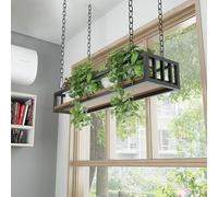 Mensole Sospese A Soffitto per Piante, Portavasi, Decorazioni, Mensole Espositive con Catena in Ferro E Fondo in Legno, Cestino Sospeso Galleggiante, Mensole da Cucina, Portabottiglie, 80x25x15cm