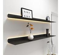 Mensole sospese da parete con luce a LED, in metallo, colore nero, per la casa, 150 x 20 x 6 cm, design moderno, ideale per soggiorno e camera da letto, 1 pezzo