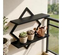 Mensole sospese da parete, mensola geometrica in legno a due livelli | Scaffale espositivo in stile industriale per soggiorno, camera da letto, bagno, cucina, arredamento casa(Black,38cm/15in)