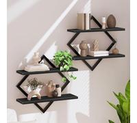 Mensole sospese da parete, mensola geometrica in legno a due livelli | Scaffale espositivo in stile industriale per soggiorno, camera da letto, bagno, cucina, arredamento casa(Black,76cm/29.9in)