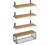 Mensole sospese, mensole da cucina, porta spezie in legno di paulonia, mensole da parete da 4 e 1 cesto portaoggetti for camera da letto, bagno, soggiorno, cucina, ufficio, lavanderia, ecc.(beige)