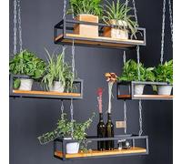 Mensole sospese per piante sospese, portabottiglie da parete, mensole da soffitto, supporto per fiori in metallo con catene metalliche, portabicchieri da vino sospeso supporto per esposizione a parete