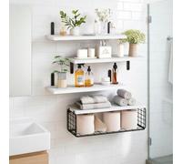 Mensole sospese rustiche montate parete,set mensole 4 ripiani sospesi | Mensola parete multiuso 15,7x5,9 pollici bagno,capacità carico 40 libbre,for bagno,soggiorno(White)
