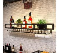 Mensole Vino Da Muro Stile Ferro, Design A Doppio Gancio, 60cm-150cm, Scaffale Di Esposizione Di Stoccaggio Del Vino, Porta Bicchieri Da Vino Per La Casa, Bar, Lunga Durata Di Vita ( Color : Black , S