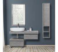 Mensolone Bagno Sospeso 120 cm Cemento completo di lavabo e specchio