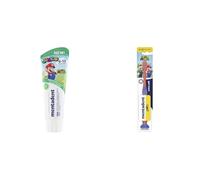 Mentadent Junior 6-13 Anni - Dentifricio Menta Delicata con 97% Ingredienti Naturali + Spazzolino Setole Ultra Morbide, Testina Arrotondata e Ventosa, Ideale per Denti da Latte e Definitivi