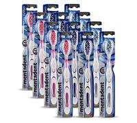 Mentadent spazzolino da denti Antibatterico White System With Perlite Medio, Kit da 12 spazzolini, con Cappuccio, Colori: Blu, Rosa, Grigio Piccolo
