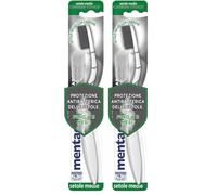 Mentadent Spazzolino P Antibatterico Carbone, Spazzolino Medio, con Setole Infuse di Ioni d'Argento e Carbone, Protezione Antibatterica delle Setole, Manico Tripla Angolazione (Confezione da 2)