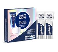 Mentadent WHITE NOW Beauty Booster Kit + 2 confezioni di Dentifricio Mentadent WHITE NOW 3 IN 1 Original, Kit Sbiancante, 96% di Origine Naturale, Rimozione macchie, Efficace e Delicato sullo Smalto