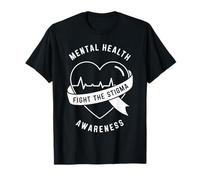 Mental Health Fight The Stigma Awareness Cuore ECG Supporto Maglietta