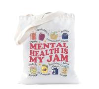 Mental Health Is My Jam Tote Bag per terapeuta consulente consapevolezza della cura di sé Questioni di salute mentale vibrazioni positive regalo benessere, Salute Mentale, medium