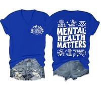 Mental Health Matters Shirt End The Stigma Tee Maglietta con messaggio positivo motivazionale per la salute mentale con scollo a V, Blu reale, 3XL