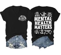 Mental Health Matters Shirt End The Stigma Tee Maglietta con messaggio positivo motivazionale per la salute mentale con scollo a V, Nero , 3XL
