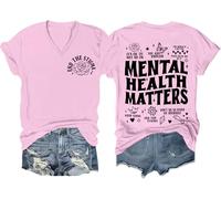 Mental Health Matters Shirt End The Stigma Tee Maglietta con messaggio positivo motivazionale per la salute mentale con scollo a V, rosa, M