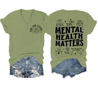 Mental Health Matters Shirt End The Stigma Tee Maglietta con messaggio positivo motivazionale per la salute mentale con scollo a V, Verde, XXL
