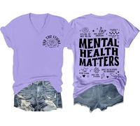 Mental Health Matters Shirt End The Stigma Tee Maglietta con messaggio positivo motivazionale per la salute mentale con scollo a V, Viola chiaro, M