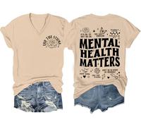 Mental Health Matters Shirt End The Stigma Tee Maglietta con messaggio positivo motivazionale per la salute mentale con scollo a V, cachi, XXL