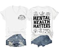 Mental Health Matters Shirt End The Stigma Tee Maglietta con messaggio positivo motivazionale per la salute mentale con scollo a V, bianco, S