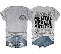 Mental Health Matters Shirt End The Stigma Tee Maglietta con messaggio positivo motivazionale per la salute mentale con scollo a V, Grigio, M