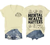 Mental Health Matters Shirt End The Stigma Tee Maglietta con messaggio positivo motivazionale per la salute mentale con scollo a V, Colore: giallo crema., XXL
