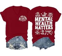 Mental Health Matters Shirt End The Stigma Tee Maglietta con messaggio positivo motivazionale per la salute mentale con scollo a V, Porpora, 3XL