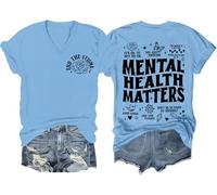 Mental Health Matters Shirt End The Stigma Tee Maglietta con messaggio positivo motivazionale per la salute mentale con scollo a V, Blu Carolina, L