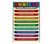 Mental Health Posters, Anxiety Coping Statements Poster, Ways to Stay Calm, Challenging Negative Thoughts, Motivational Wall Art Office Decor(Framed,16x24inch(40x60cm))