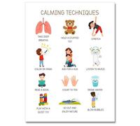 Mental Health Posters for Classroom, Calm Down Corner Decor with Emotions Chart for, Mindfulness Breathing Techniques for Preschool & Elementary School(Unframed,08x12inch(20x30cm))