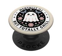 Mentally Ill But Totally Chill Cute Ghost Reading Bookish PopSockets PopGrip Adesivo