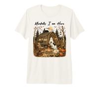 Mentalmente I Am Here Ghost Camping Halloween Campfire Maglietta Premium