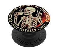 Mentalmente malato ma totalmente freddo divertente scheletro arte PopSockets PopGrip Adesivo